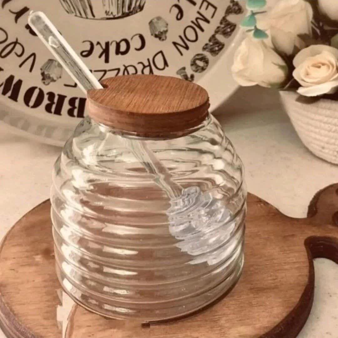 ظرف عسل با درب چوبی